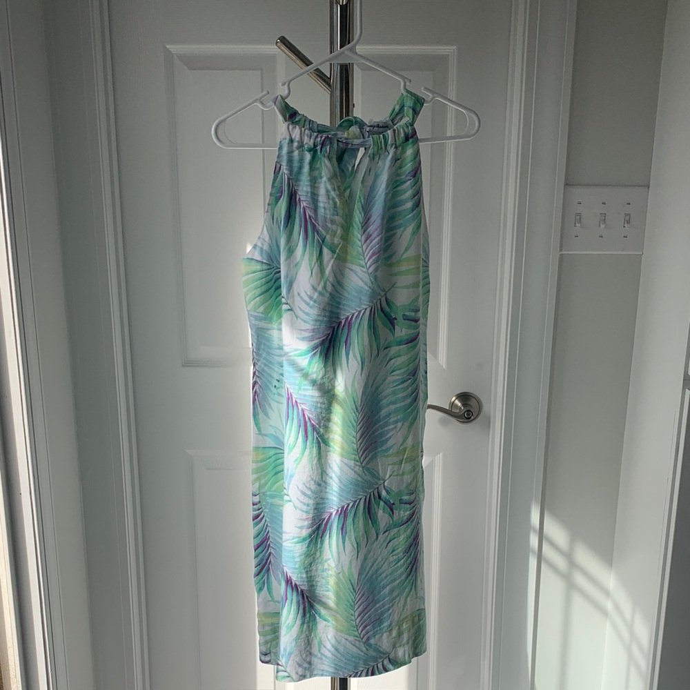 Tommy Bahama Pastel Palm-Print Halter in Mint, Aqua & Lavender, size S.